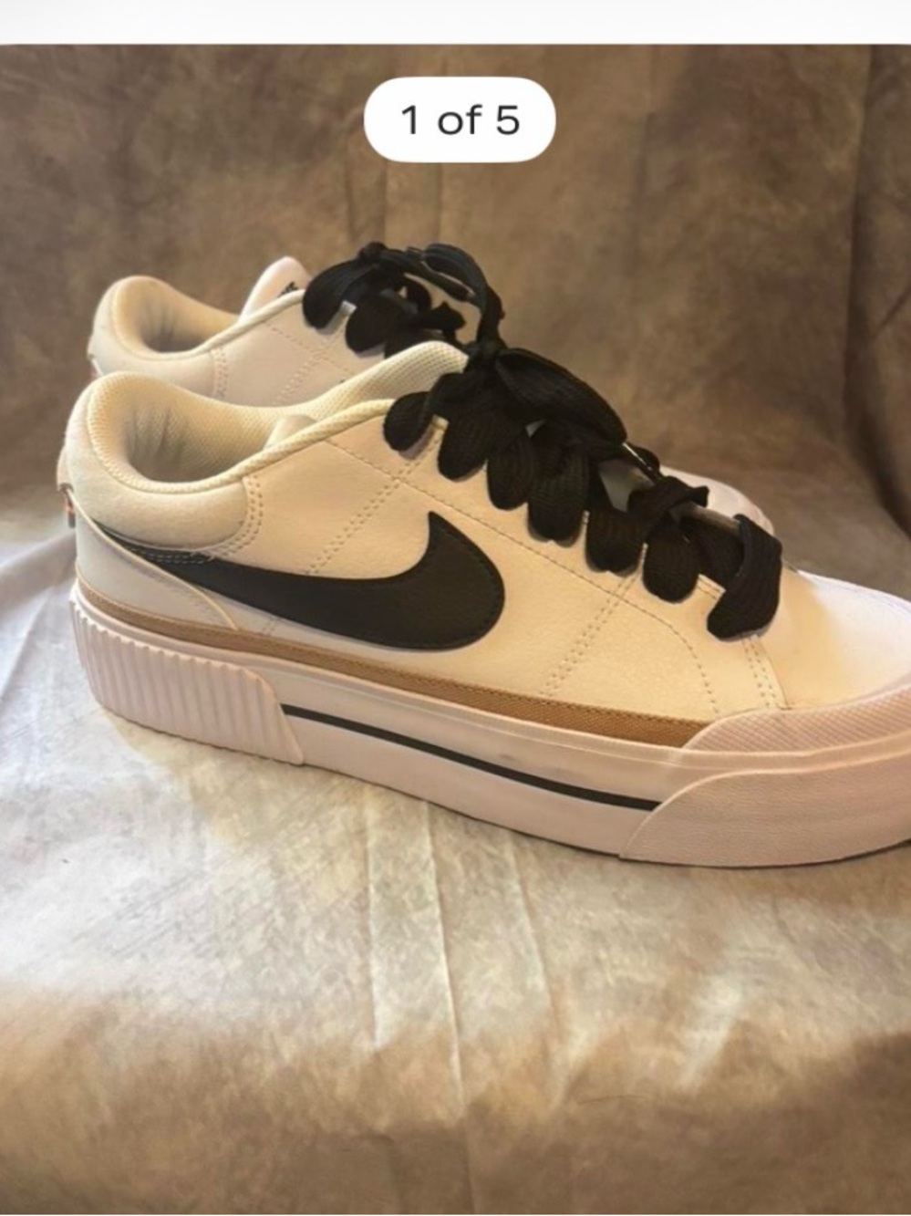 Nike White and Black Platform Sneakers with Gold Accent
